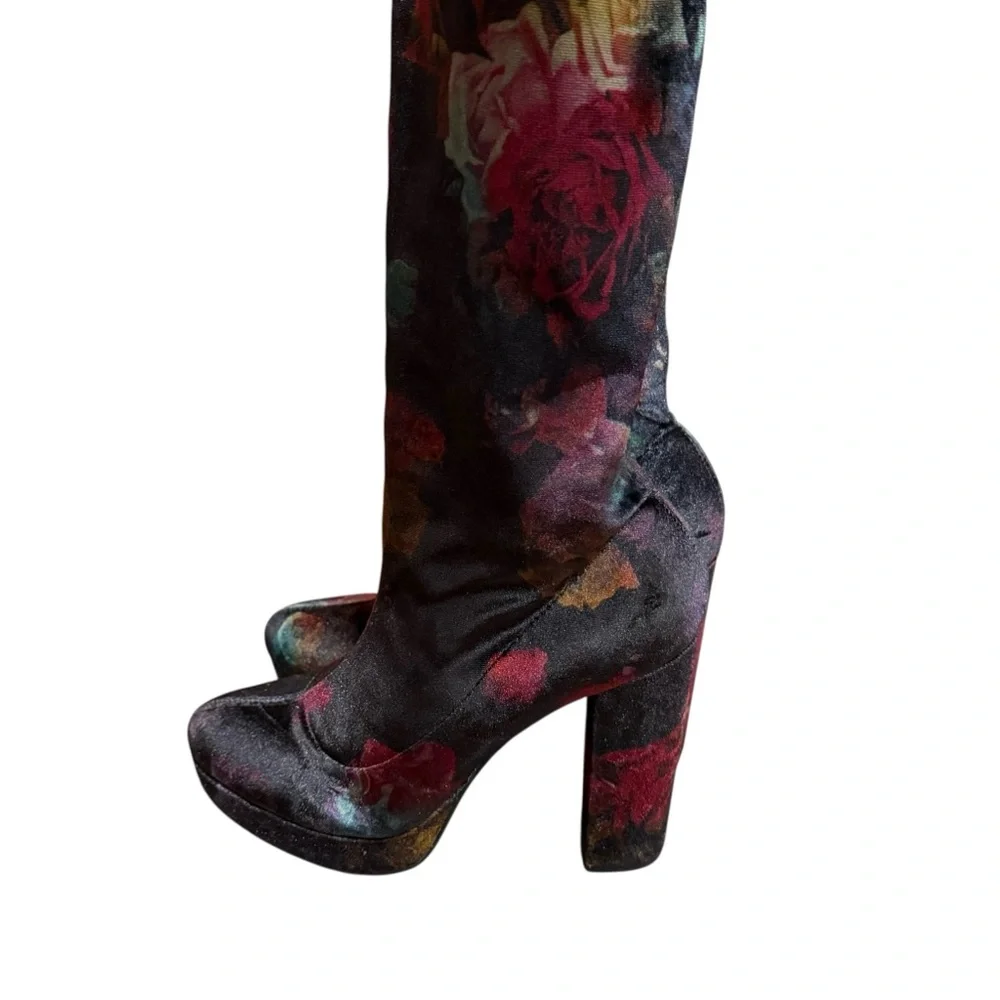 Madden Girl Groopie Black Velvet Floral Over-the-Knee Platform Boots